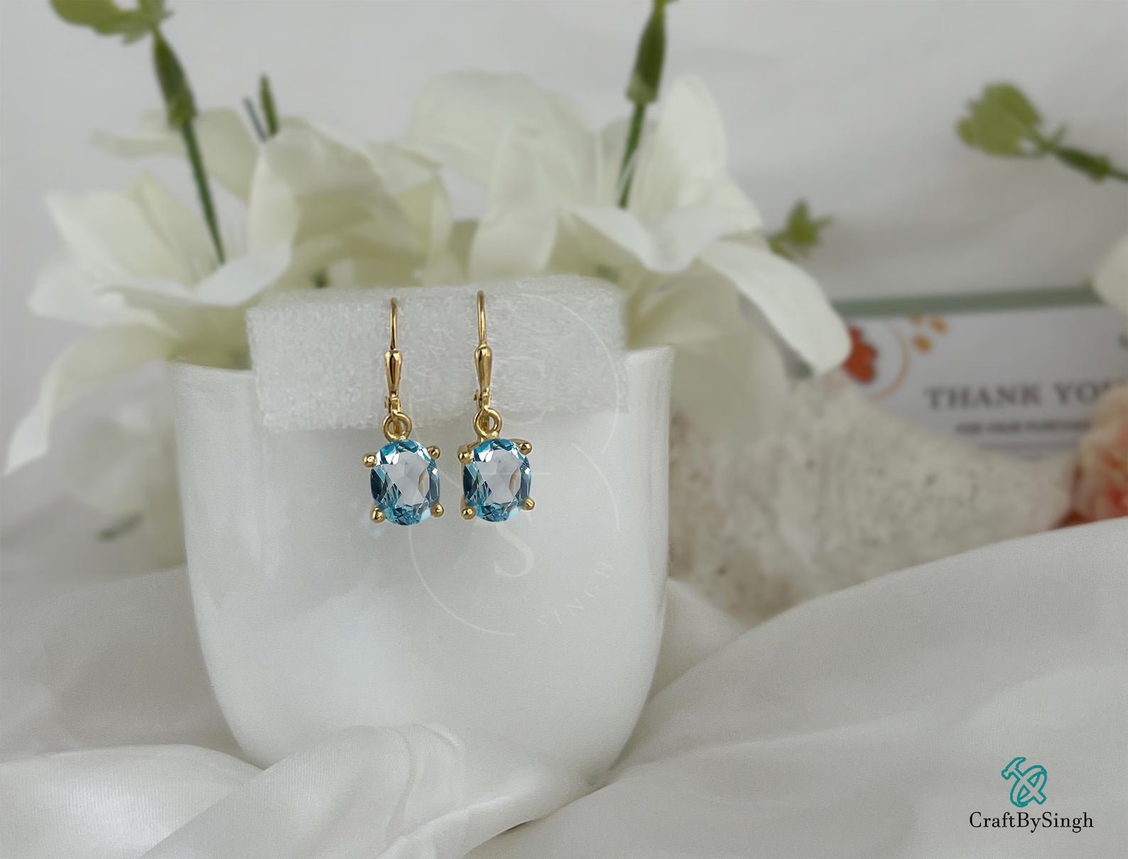 Minimalist Aquamarine Oval Cut Drop Earrings