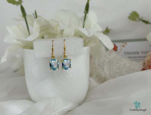 Minimalist Aquamarine Oval Cut Drop Earrings