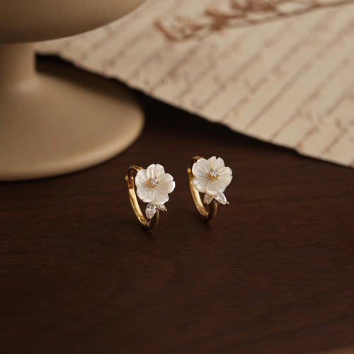 Mother of Pearl Flower Hoop Earrings